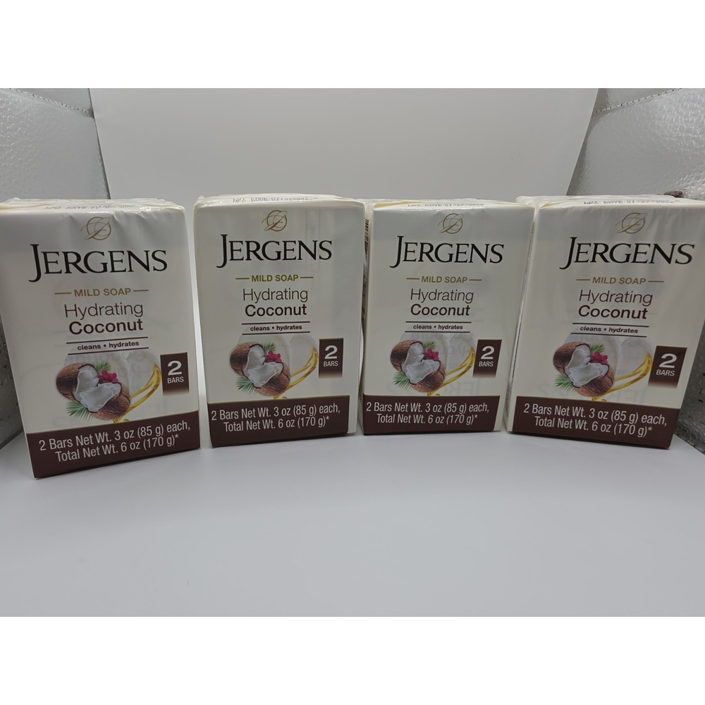 (4) Jergens Mild Coconut Bar Soap. 8 Bars Total, 3 Ounces Each